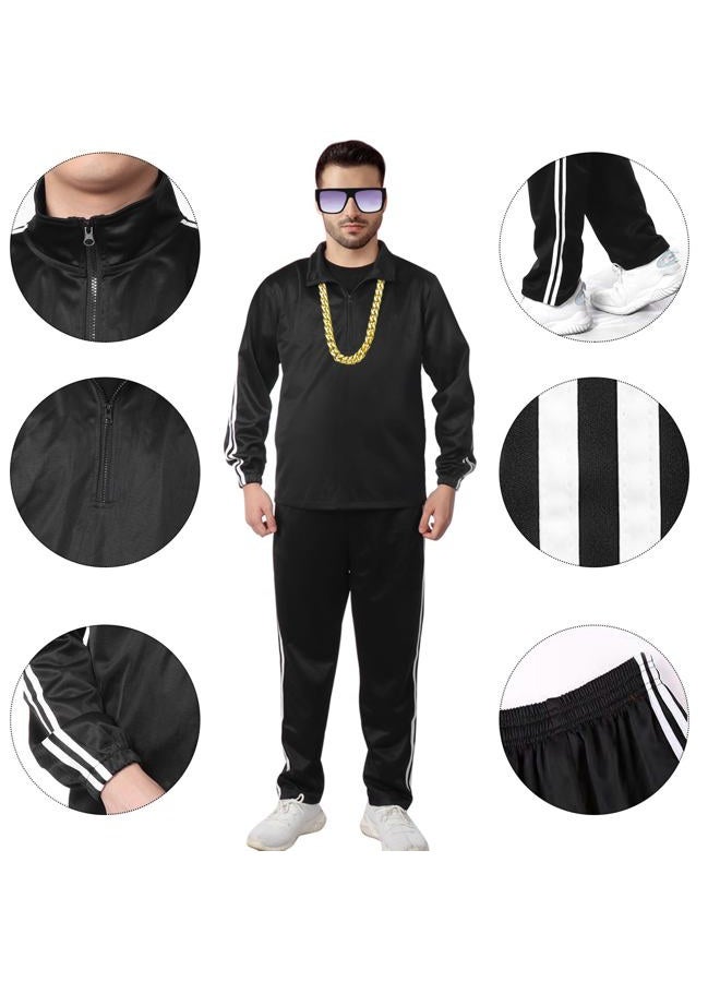 Men's Tracksuits Sweatsuits Accessories Set Zip Track Suit Costume Outfits 80s Hip Hop Rapper Rocker Disco for Party - Image 3