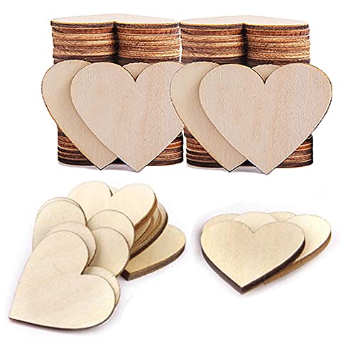WLIANG 100 Pcs 2 inch Wood Heart Cutouts Unfinished Blank Wooden Hearts Shapes Wood Slices Tags for Crafts for Wedding Guest Book Valentines Day Thanksgiving DIY Card Decorations Making
