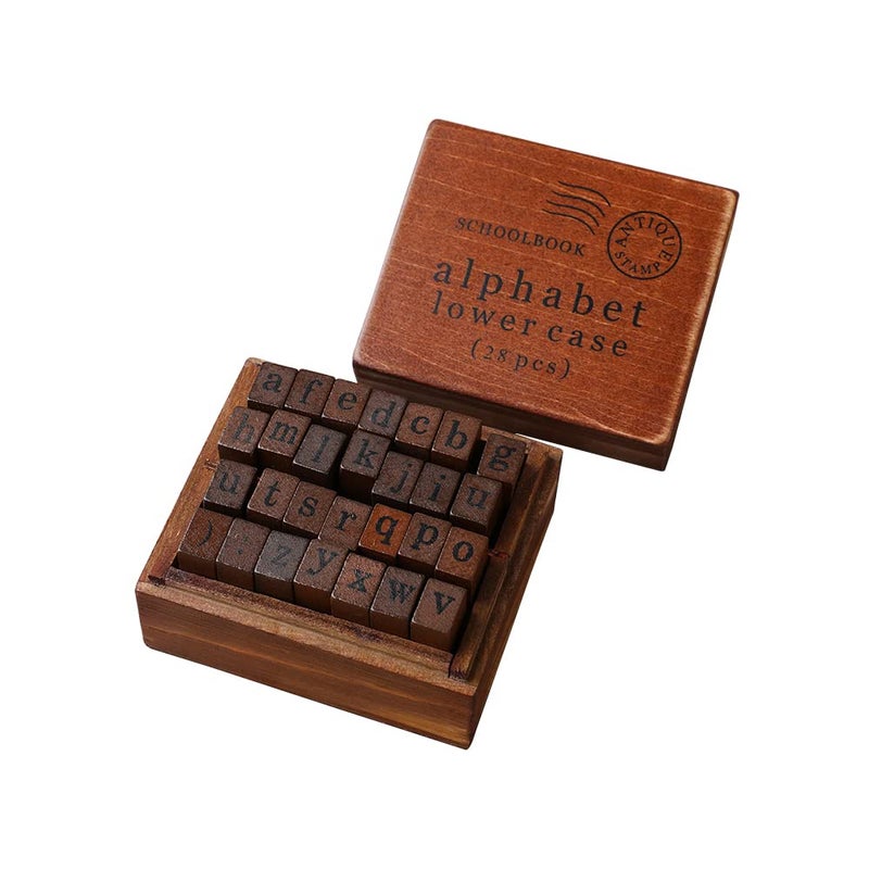 DIYOMR Vintage Letter Stamps Wood Rubber Stamps 26Pcs Alphabet Stamps Set with Old Red Vintage Wooden Box for Gift Card Making Scrapbook DIY Ancient Typing Simulation Lowercase Print
