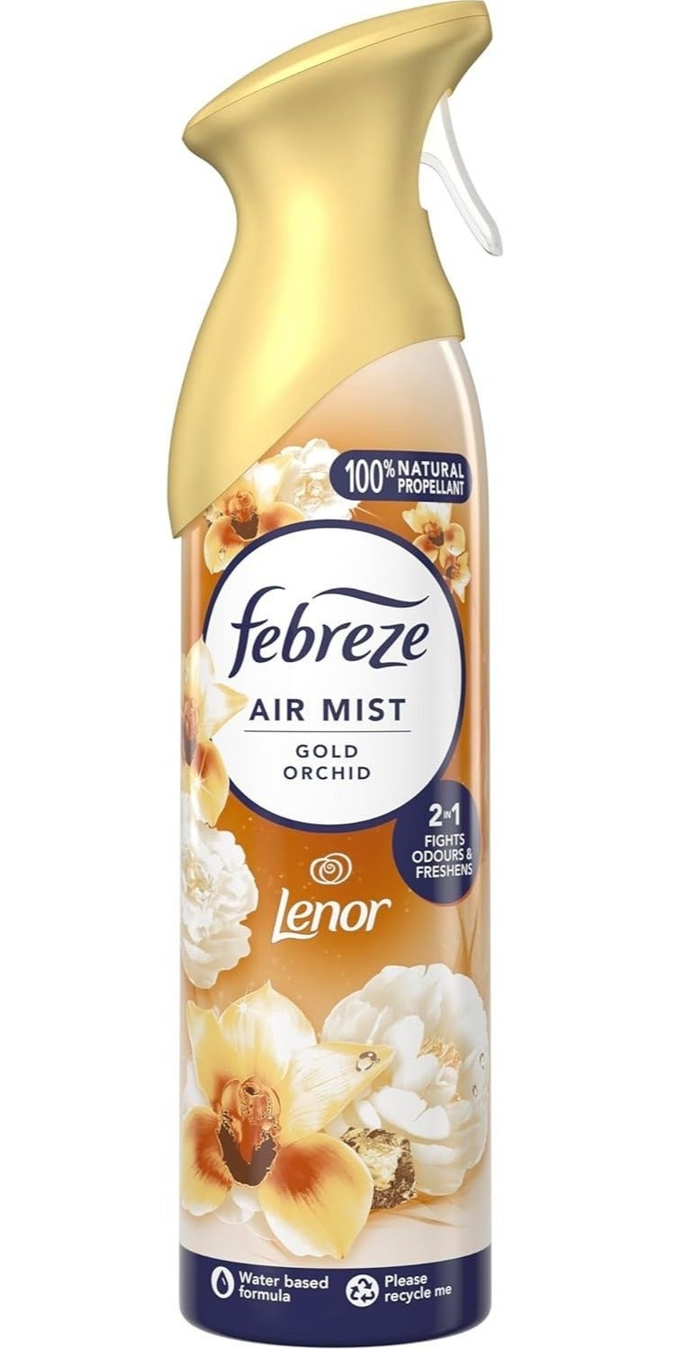 Febreze Air Mist Gold Orchid by Lenor 185ml Air Freshener Spray, Long Lasting Room Fragrance, Odor Eliminator Spray, Water Based Formula, Natural Propellant Home Bathroom Office Freshener - Image 1