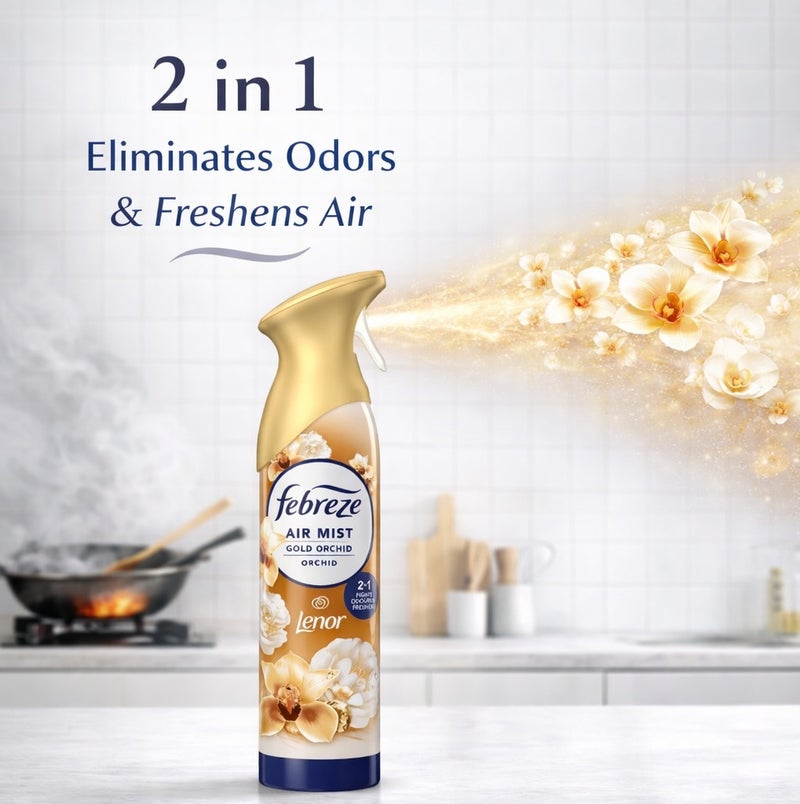 Febreze Air Mist Gold Orchid by Lenor 185ml Air Freshener Spray, Long Lasting Room Fragrance, Odor Eliminator Spray, Water Based Formula, Natural Propellant Home Bathroom Office Freshener - Image 2