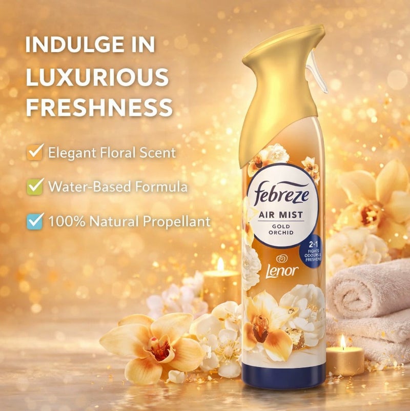 Febreze Air Mist Gold Orchid by Lenor 185ml Air Freshener Spray, Long Lasting Room Fragrance, Odor Eliminator Spray, Water Based Formula, Natural Propellant Home Bathroom Office Freshener - Image 3