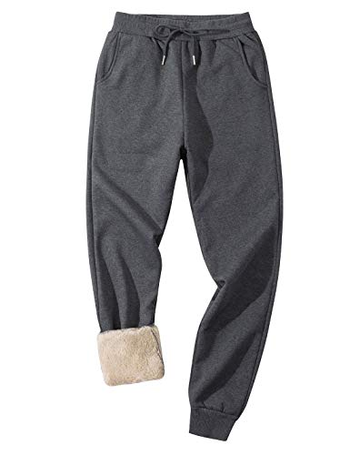 Gihuo Men's Winter Fleece Pants Sherpa Lined Sweatpants Athletic Running Sweatpants Ribbed Leg Comfy Warm Jogger Pants (Dark Grey, Large) - Image 1