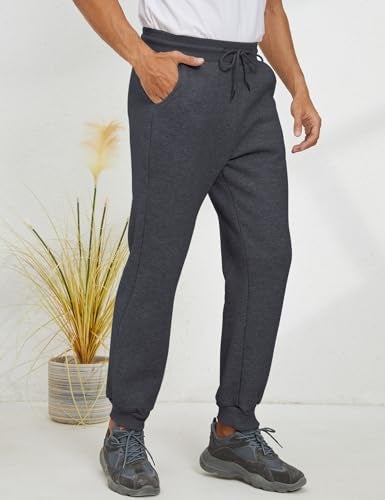 Gihuo Men's Winter Fleece Pants Sherpa Lined Sweatpants Athletic Running Sweatpants Ribbed Leg Comfy Warm Jogger Pants (Dark Grey, Large) - Image 4
