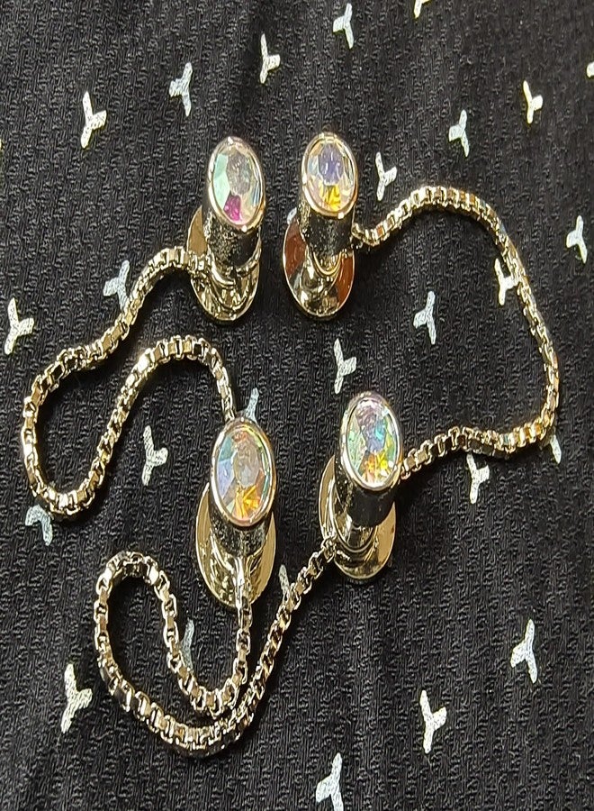 Maskey Brass Body Gold Plated Rhodium Polished Luxury Designer Refractive White Diamond Galaxy Gemstone Kurta Buttons for Men and Women - Image 4