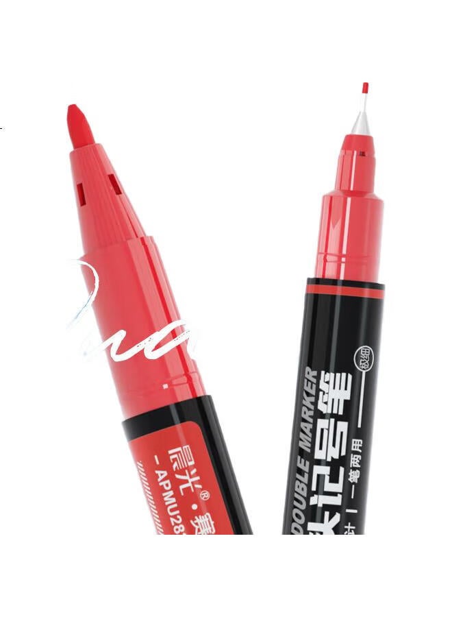 M.G M&G Stationery, Red Dual-Tip Marker Pen, Waterproof Marker Oil-Based Pen, Children'S Student Outlining Pen Upgraded With Extra Quantity, Office Supplies 12 Pieces Apmu2831C - Image 1