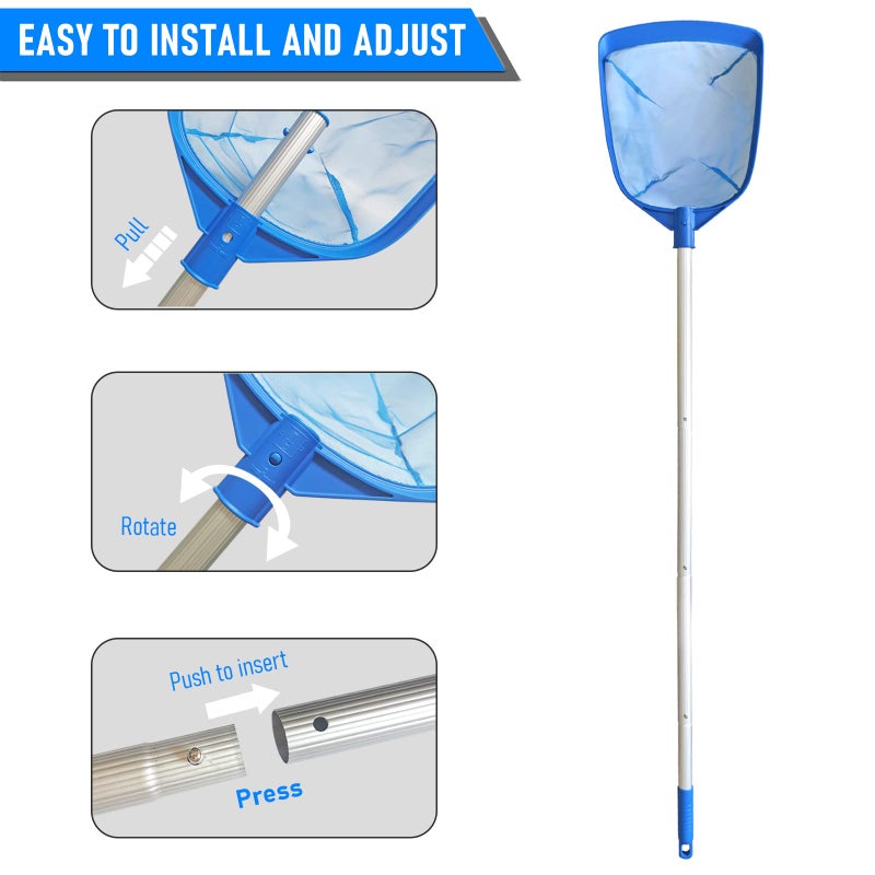 Poolvio Swimming Pool Leaf Skimmer Net, with 5 Sections Telescopic Aluminum Pole & Nylon Medium Fine Mesh Pool Net, Pool Cleaning Tool for Removing Leaves & Debris - Image 3