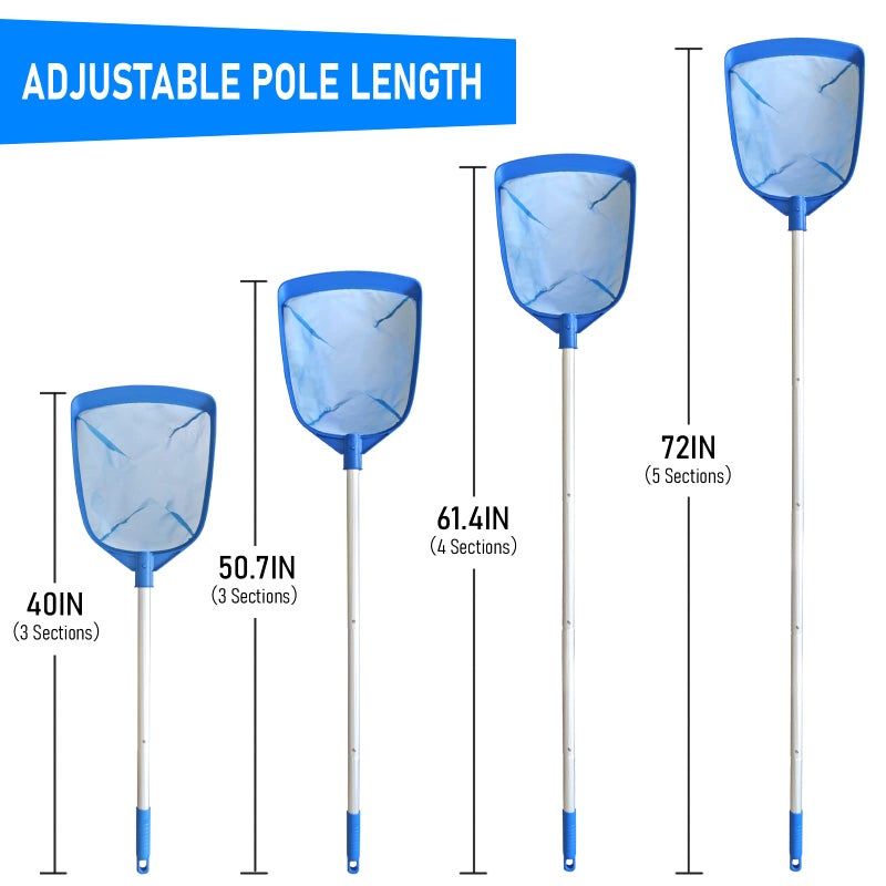 Poolvio Swimming Pool Leaf Skimmer Net, with 5 Sections Telescopic Aluminum Pole & Nylon Medium Fine Mesh Pool Net, Pool Cleaning Tool for Removing Leaves & Debris - Image 4