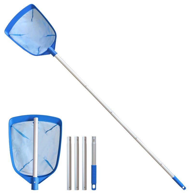Poolvio Swimming Pool Leaf Skimmer Net, with 5 Sections Telescopic Aluminum Pole & Nylon Medium Fine Mesh Pool Net, Pool Cleaning Tool for Removing Leaves & Debris - Image 1