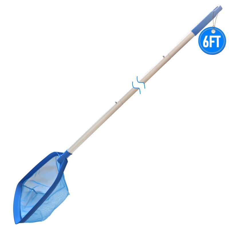Poolvio Swimming Pool Leaf Skimmer Net, with 5 Sections Telescopic Aluminum Pole & Nylon Medium Fine Mesh Pool Net, Pool Cleaning Tool for Removing Leaves & Debris - Image 2