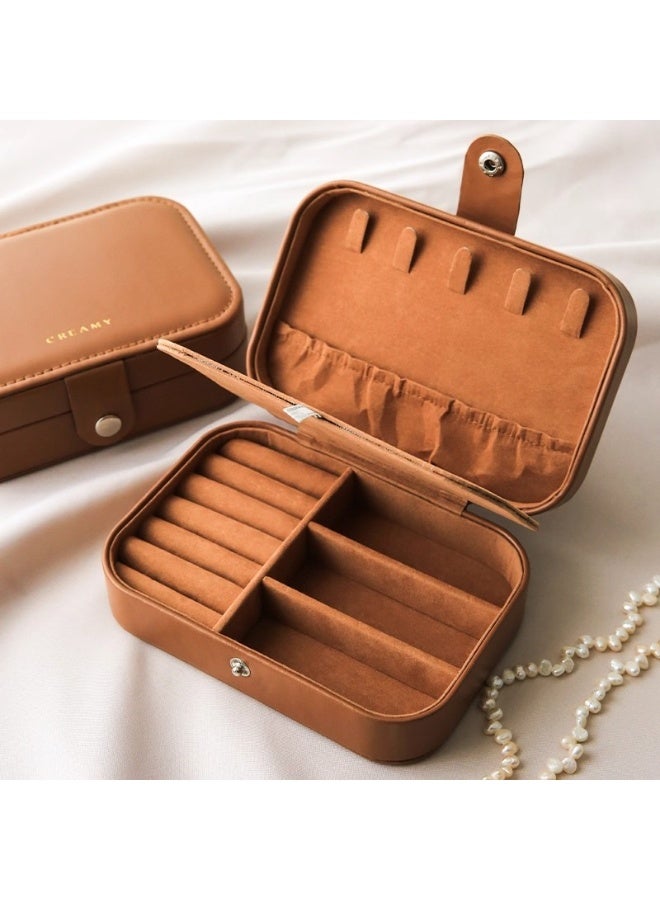 ILovhaprty Vintage PU Leather Jewelry Box for Women – 16×11×5 cm Portable Travel Jewelry Organizer with Removable Dividers, Earring Necklace Ring Storage Case - Image 1