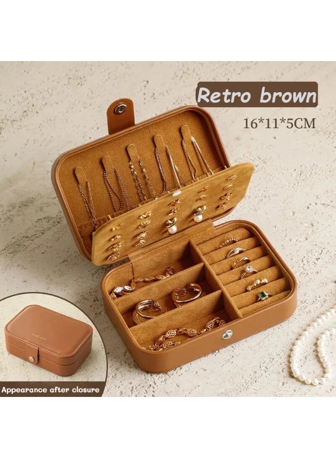 ILovhaprty Vintage PU Leather Jewelry Box for Women – 16×11×5 cm Portable Travel Jewelry Organizer with Removable Dividers, Earring Necklace Ring Storage Case - Image 2