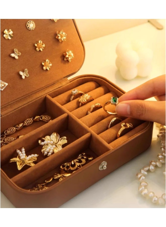 ILovhaprty Vintage PU Leather Jewelry Box for Women – 16×11×5 cm Portable Travel Jewelry Organizer with Removable Dividers, Earring Necklace Ring Storage Case - Image 4
