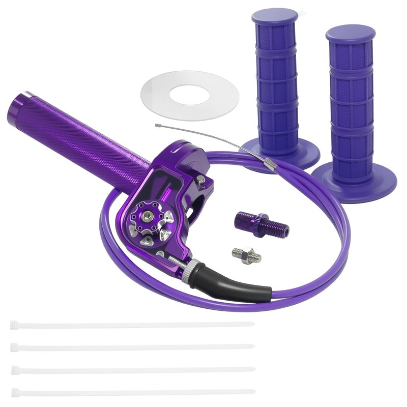 JXPANG Motorcycle Throttle Assembly,7/8" Quick Twist Throttle Grips with Throttle Cable Aluminum Alloy Universal for CRF KLX SSR TTR 110 125 150 200 250cc Dirt Pit Bike ATV Mini Bike (Type A-Purple) - Image 1