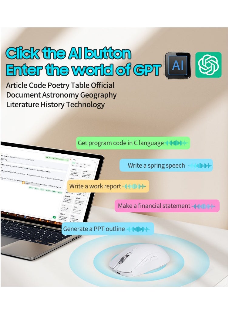 Generic - Chat GPT AI Mouse Smart Writing Wireless Mouse Intelligent Voice Mouse Voice Typing and Real-Time Translation Black - Image 1
