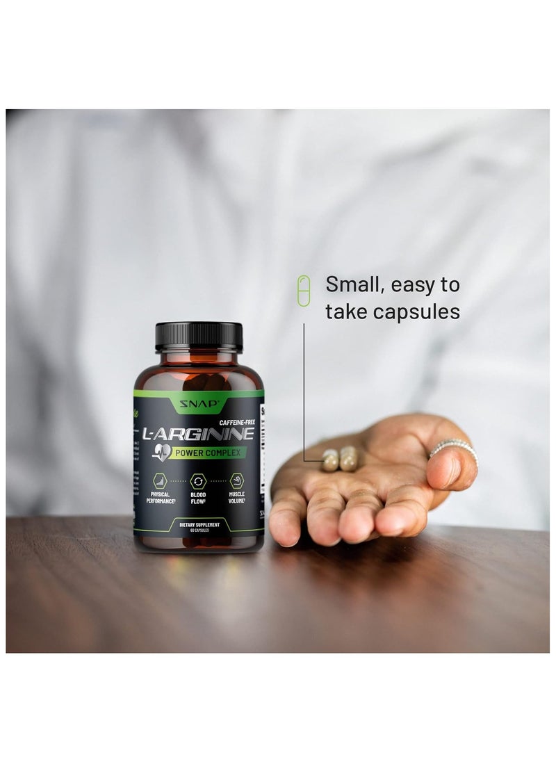 SNAP SUPPLEMENTS - L Arginine Capsules- Power Complex - Increase Physical Performance, Blood Flow & Muscle Volume - Dietary Supplement (60 Capsules) - Image 1