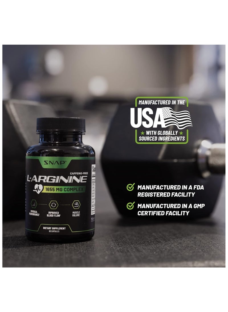 SNAP SUPPLEMENTS - L Arginine Capsules- Power Complex - Increase Physical Performance, Blood Flow & Muscle Volume - Dietary Supplement (60 Capsules) - Image 1