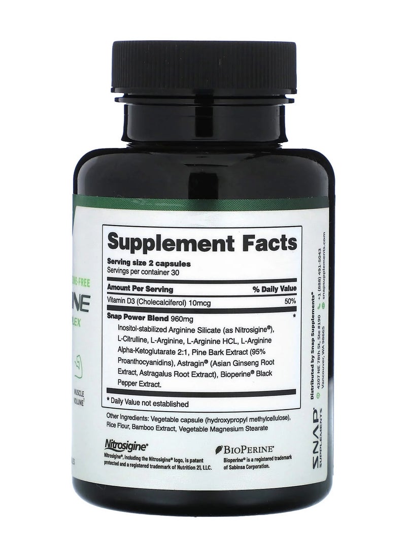 SNAP SUPPLEMENTS - L Arginine Capsules- Power Complex - Increase Physical Performance, Blood Flow & Muscle Volume - Dietary Supplement (60 Capsules) - Image 1
