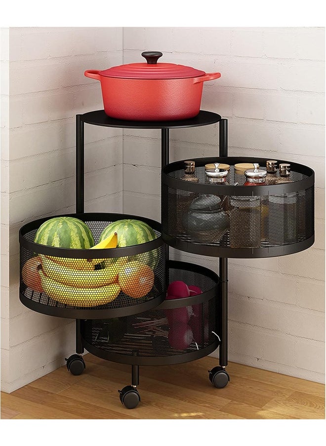 Cady One 3-Tier Revolving Kitchen Organizer, Metal Round Kitchen Storage Rack for Organizing Vegetables and Kitchen Tools, Multipurpose Mesh Home Storage Basket with Wheels, Black  - Image 3