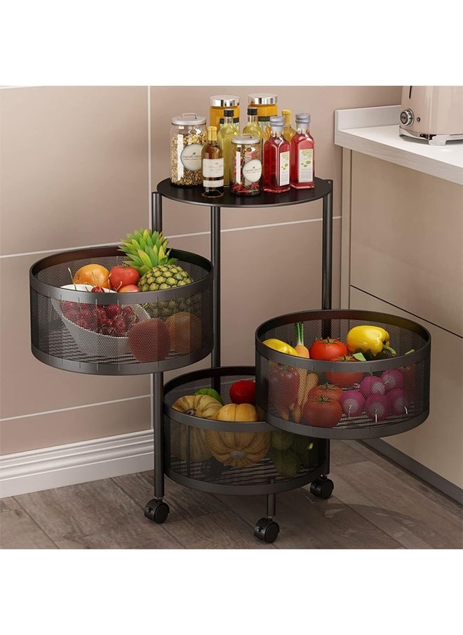 Cady One 3-Tier Revolving Kitchen Organizer, Metal Round Kitchen Storage Rack for Organizing Vegetables and Kitchen Tools, Multipurpose Mesh Home Storage Basket with Wheels, Black  - Image 2