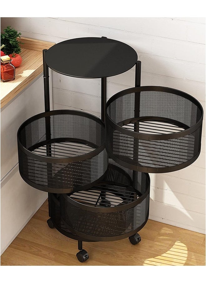 Cady One 3-Tier Revolving Kitchen Organizer, Metal Round Kitchen Storage Rack for Organizing Vegetables and Kitchen Tools, Multipurpose Mesh Home Storage Basket with Wheels, Black  - Image 4