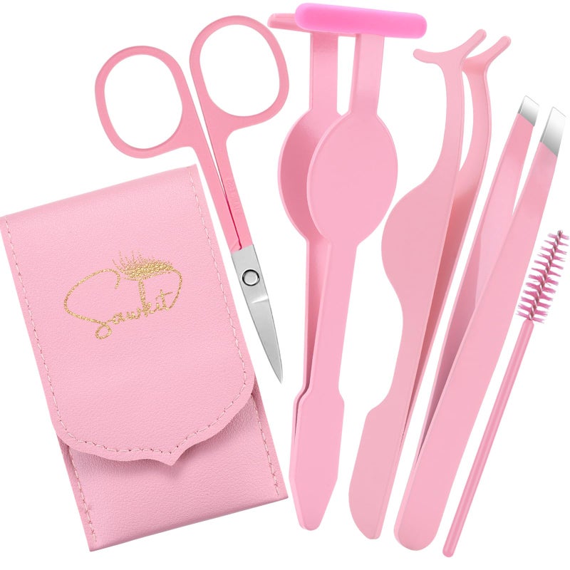 Eyelash Applicator Tool 5in1 Lash Applicator Tool Set with Pink Eyelash Extension Tweezers Scissors for Eye Lash Clusters Cluster Lashes