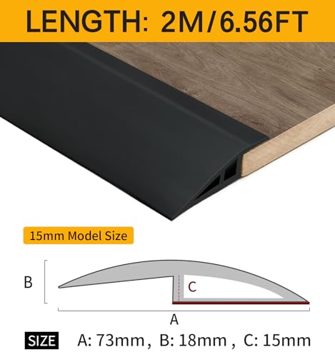 BNELL Carpet & Floor Edging Trim Strip,Self Adhesive-PVC Floor Transition Strip,Threshold Transitions Suitable for Threshold Height Less Than 15mm (6.56FT_Black) - Image 2