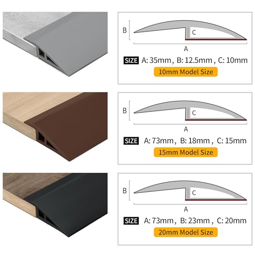 BNELL Carpet & Floor Edging Trim Strip,Self Adhesive-PVC Floor Transition Strip,Threshold Transitions Suitable for Threshold Height Less Than 15mm (6.56FT_Black) - Image 4