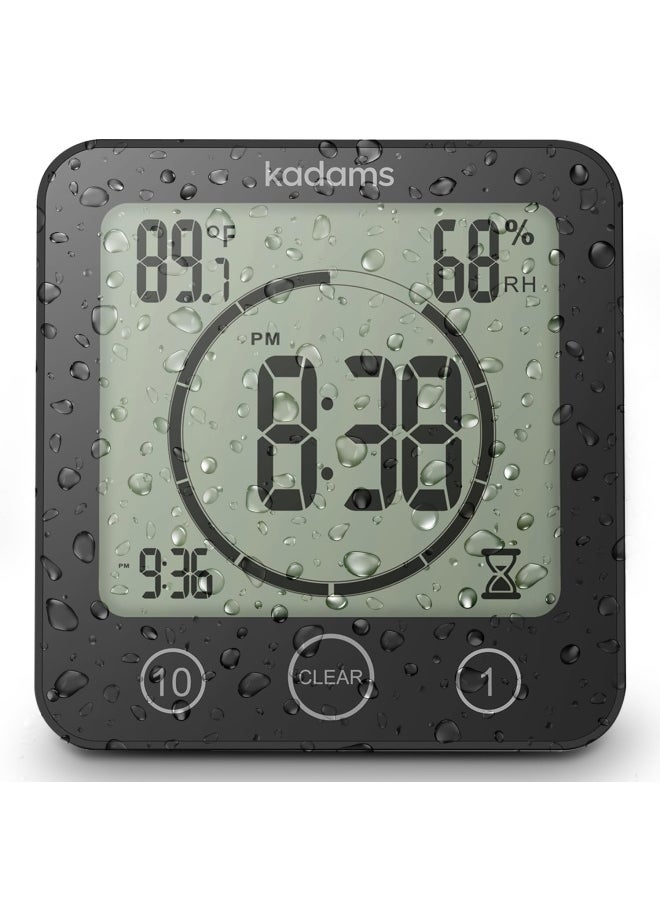 KADAMS KADAMS Shower Clock Waterproof Bathroom Timer  Digital Wall Clock with Countdown Magnetic Kitchen Clock with Temperature  Humidity Suction Cup for Kids Shower Spa Sauna Cook Bath Black  - Image 1