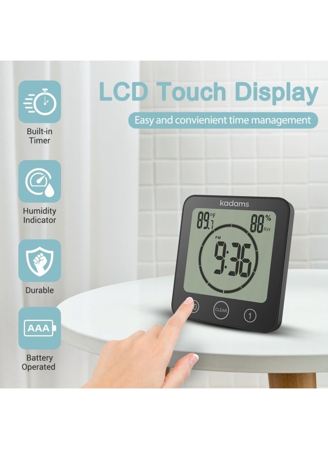 KADAMS KADAMS Shower Clock Waterproof Bathroom Timer  Digital Wall Clock with Countdown Magnetic Kitchen Clock with Temperature  Humidity Suction Cup for Kids Shower Spa Sauna Cook Bath Black  - Image 4