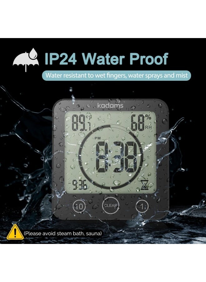 KADAMS KADAMS Shower Clock Waterproof Bathroom Timer  Digital Wall Clock with Countdown Magnetic Kitchen Clock with Temperature  Humidity Suction Cup for Kids Shower Spa Sauna Cook Bath Black  - Image 3