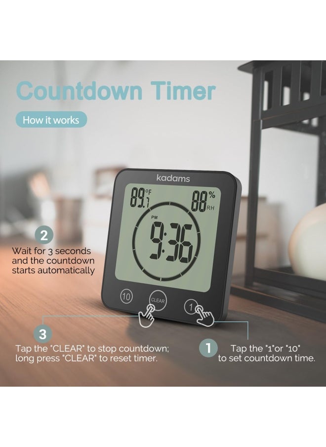 KADAMS KADAMS Shower Clock Waterproof Bathroom Timer  Digital Wall Clock with Countdown Magnetic Kitchen Clock with Temperature  Humidity Suction Cup for Kids Shower Spa Sauna Cook Bath Black  - Image 5