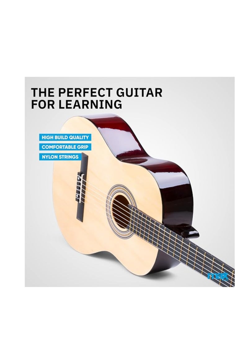 Max - Classical Guitar for Adults Beginners, Natural Wood, Nylon Strings, Digital Tuner, Carrying Bag, Picks, String Set and Strap, Great for Beginners… - Image 1