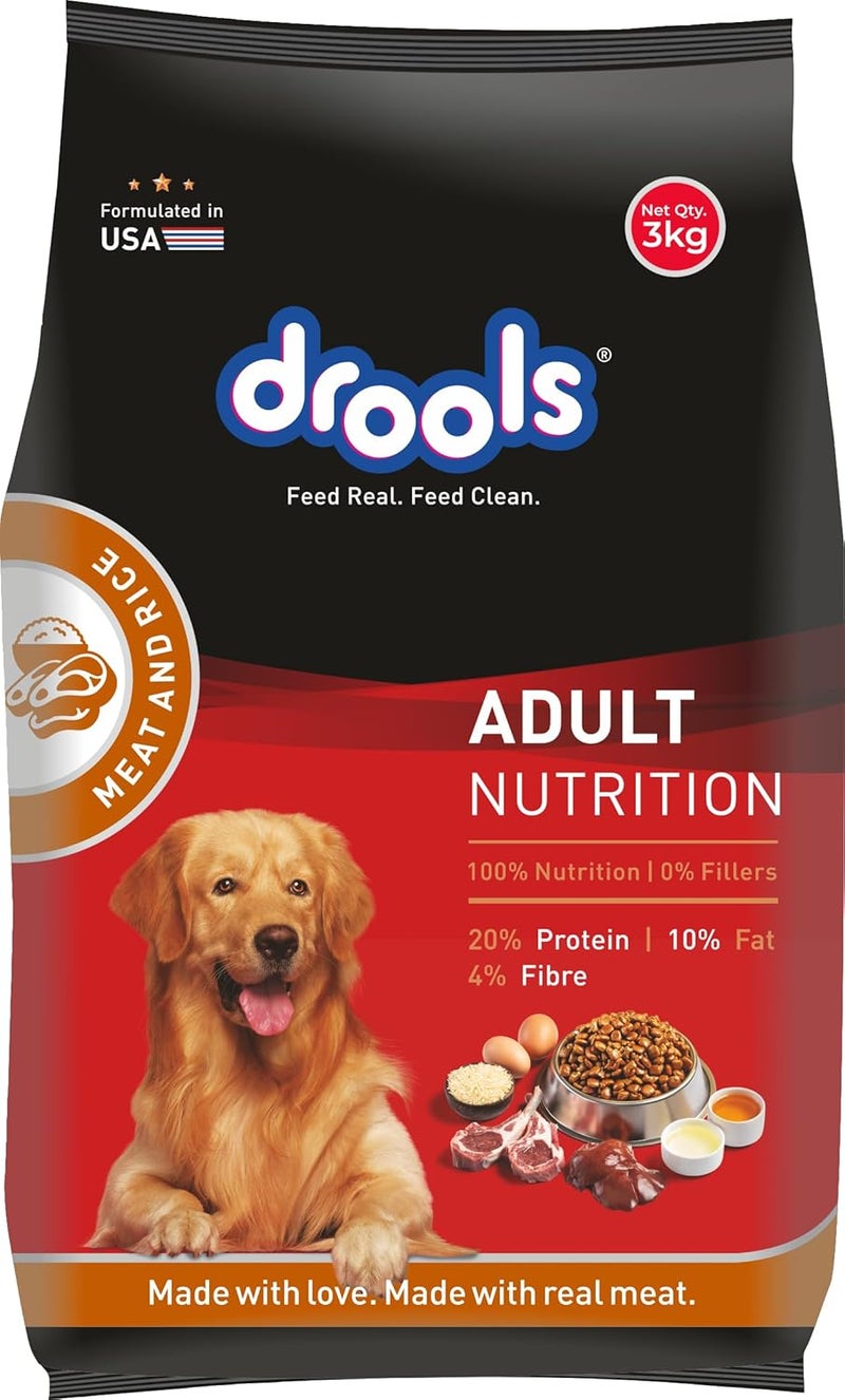 Drools طعام جاف للكلاب البالغة من درولز مع اللحم والأرز - 3 كجم - Image 1