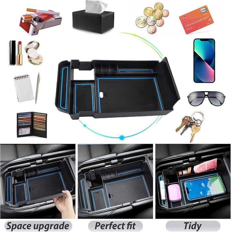 SKTU for 2024 2023 2022 2021 2020 Mazda CX-30 Center Console Organizer 2023 2024 CX30 Accessories 2023 2024 CX30 Center Console Tray Armrest Secondary Storage Box with Coin and Glass Holder (Blue) - Image 2