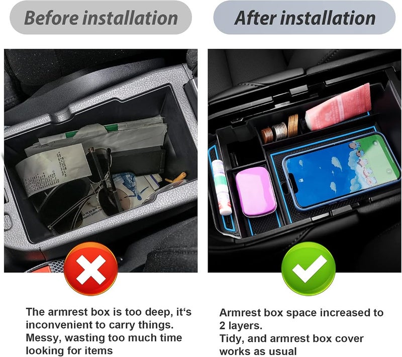 SKTU for 2024 2023 2022 2021 2020 Mazda CX-30 Center Console Organizer 2023 2024 CX30 Accessories 2023 2024 CX30 Center Console Tray Armrest Secondary Storage Box with Coin and Glass Holder (Blue) - Image 3