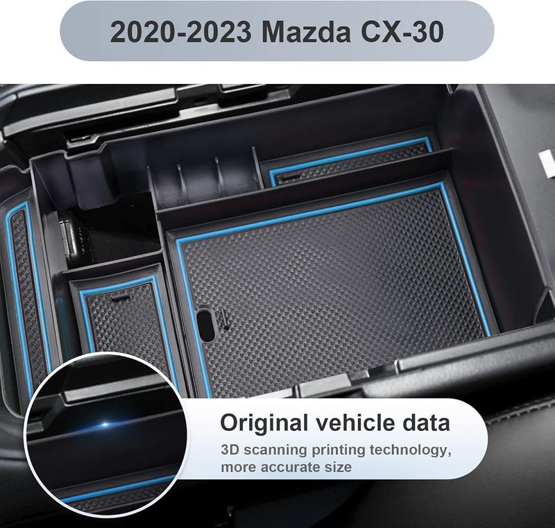 SKTU for 2024 2023 2022 2021 2020 Mazda CX-30 Center Console Organizer 2023 2024 CX30 Accessories 2023 2024 CX30 Center Console Tray Armrest Secondary Storage Box with Coin and Glass Holder (Blue) - Image 4