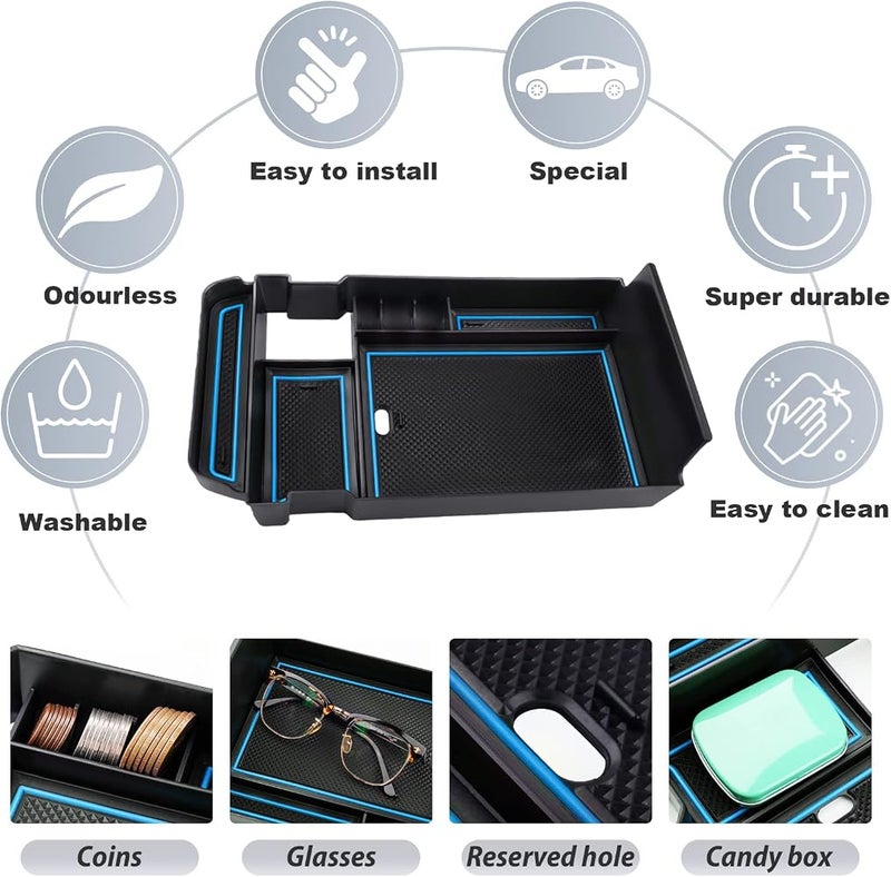 SKTU for 2024 2023 2022 2021 2020 Mazda CX-30 Center Console Organizer 2023 2024 CX30 Accessories 2023 2024 CX30 Center Console Tray Armrest Secondary Storage Box with Coin and Glass Holder (Blue) - Image 5