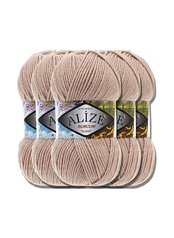 ALIZE Alisa Classic Burcum Turkish Sewing and Crochet Yarn, Premium 100% Wool Acrylic 5 x 100g, Suitable for Kids' Hand Sewing and Crochet (Beige 256)