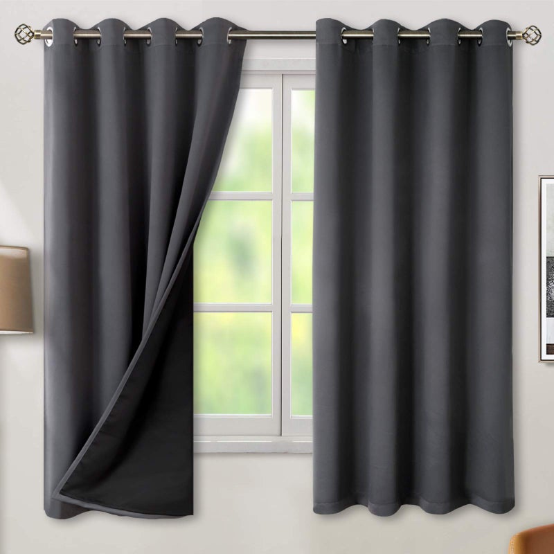 BGment Thermal Insulated 100 Blackout Curtains for Bedroom with Black Liner Double Layer Full Room Darkening Noise Reducing Grommet Curtain 52 x 63 Inch Dark Grey 2 Panels