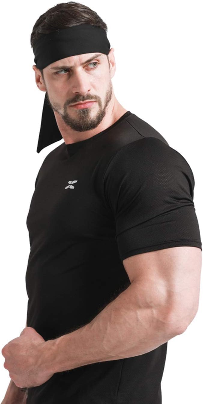 PAROPKAR PAROPKAR Tie Headband Men Women Sweat Wicking Workout Running Sport Headhand Head Band for Cricket Yoga Golf Gym Camping RunningTennis (Black) (Black) - Image 3