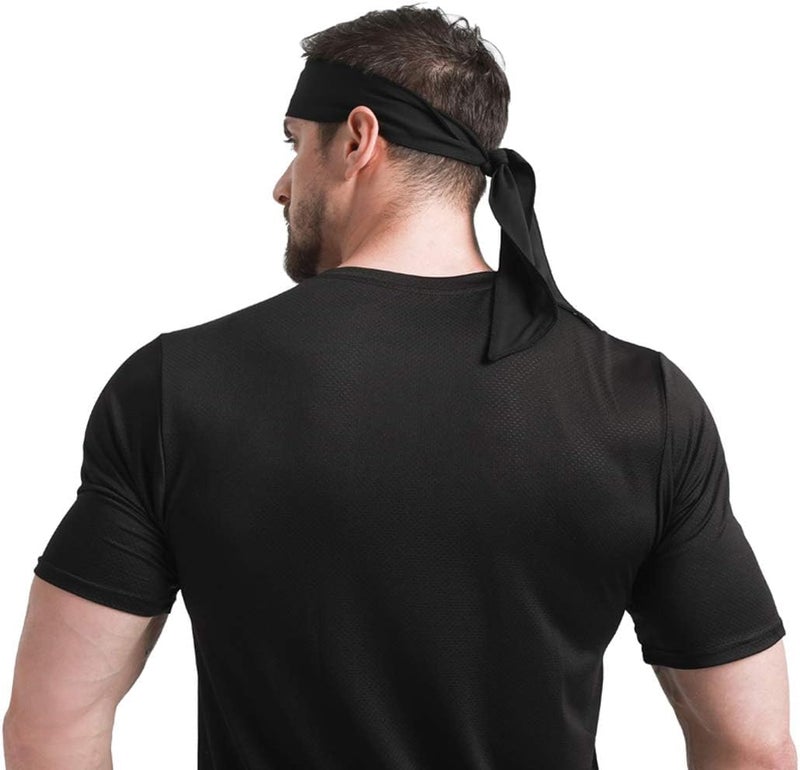 PAROPKAR PAROPKAR Tie Headband Men Women Sweat Wicking Workout Running Sport Headhand Head Band for Cricket Yoga Golf Gym Camping RunningTennis (Black) (Black) - Image 4
