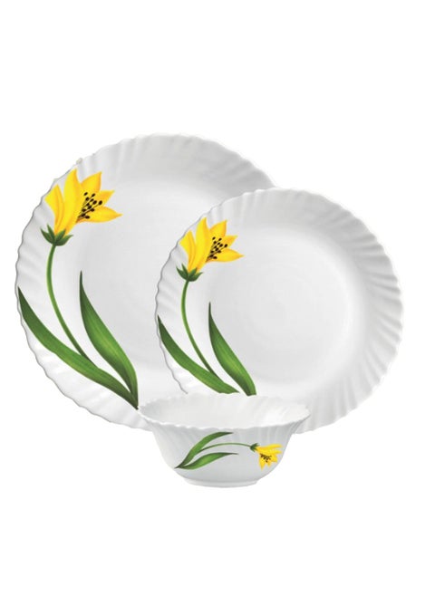 طقم عشاء LaOpala Classic 44 قطعة من المواد الزجاجية، طقم عشاء على شكل قوس كناري، آمن للاستخدام في الميكروويف وغسالة الأطباق، طراز بسيط، أوعية وأكواب وأطباق قابلة لإعادة الاستخدام