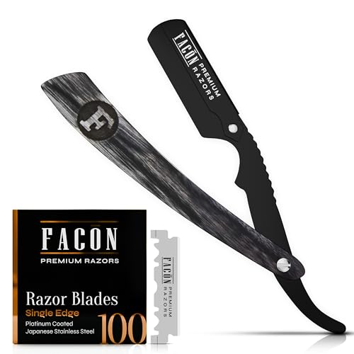 FACON Facón Straight Razors for Men - Professional Barber Straight Edge Razor Kit with 100 Blades, Wooden Stainless Steel Barbero Shaver for a Smooth & Precise Shave, Premium Barber Razor for Men's Shaving - Image 1