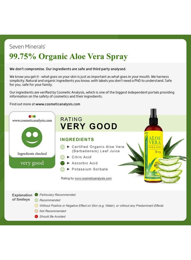 Seven Minerals Organic Aloe Vera Spray For Body & Hair From Freshly Cut Aloe Plant Extra Strong Easy To Apply No Thickeners So It Absorbs Rapidly With No Sticky Residue Made In Usa (Big 12 Fl Oz)  - Image 3