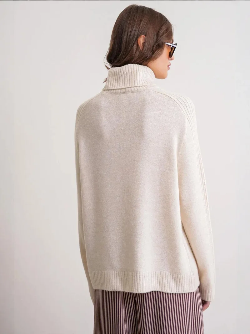 MixRay Natural Mixray Loose Fit Turtleneck Knit Sweater for Women | Best Price UAE