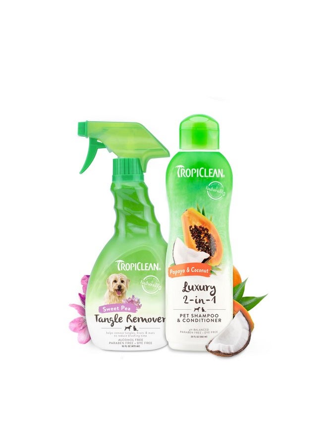 TropiClean TropiClean Bundle 2-in-1 Papaya & Coconut Dog Shampoo and Conditioner and Sweet Pea Cat & Dog Detangler Spray Dematting Set | Derived from Natural Ingredients | Made in The USA | Set of 2  - Image 1