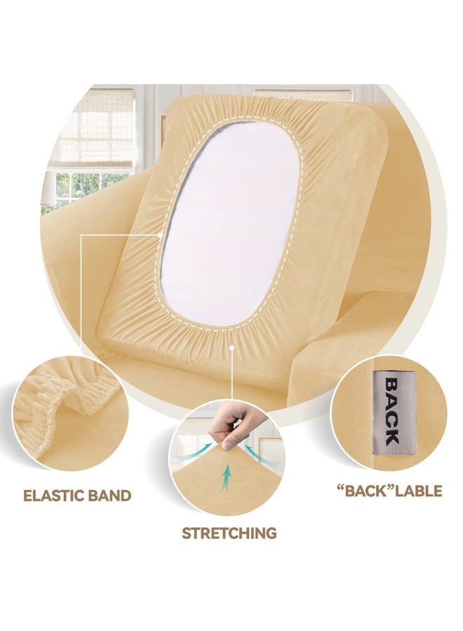 WEERRW Velvet Couch Covers for 2 Cushion Couch Sofa - High Stretch Luxury Velvet Plush 3 Pieces Sofa Slipcovers with Elastic Bottom, Furniture Protector for Pets, Machine Washable, Champagne, Medium - Image 3