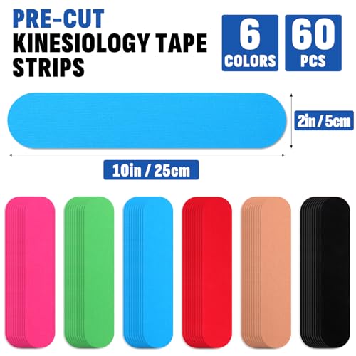 NUITPY 60PCS Precut Kinesiology Tape Strips, 6 Colors 2 inch x 10 inch Cotton Athletic Tape, Kinetic Tape, Elastic Muscle Tape, Sports Tape, Knee Tape for Exercise and Daily Use - Image 2
