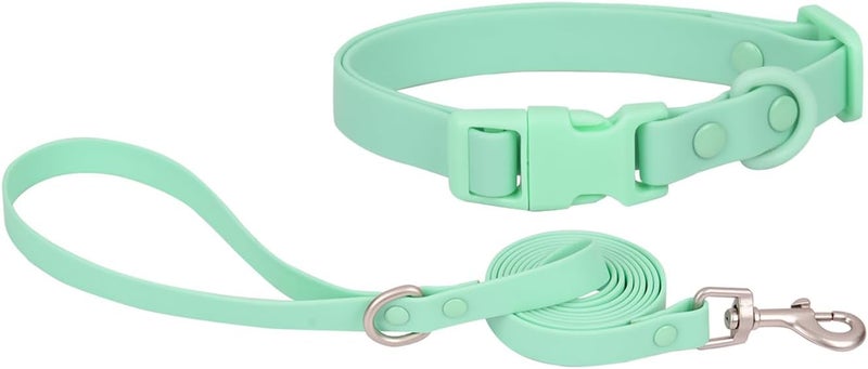 Ovale Waterproof Dog Collar Leash Set, Durable and Easy to Clean, 5 ft Matching Leash, for Small Dogs.(S, Light Green) - Image 1
